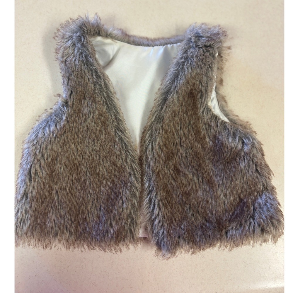 The Children's Place Girls Faux Fur Vest Brown Grey Size S 5/6